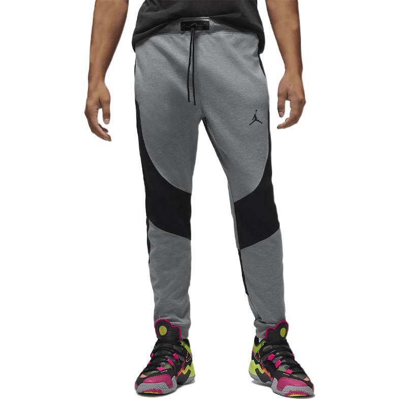 Men's Air Jordan Stripe Printing Logo Lacing Bundle Feet Sports Pants/Trousers/Joggers Gray DQ7320-091
