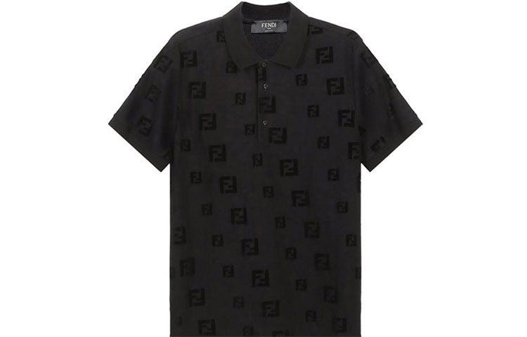 Men's FENDI SS21 FF Pattern Cotton Short Sleeve Polo Shirt Black FAF572AE15F0GME