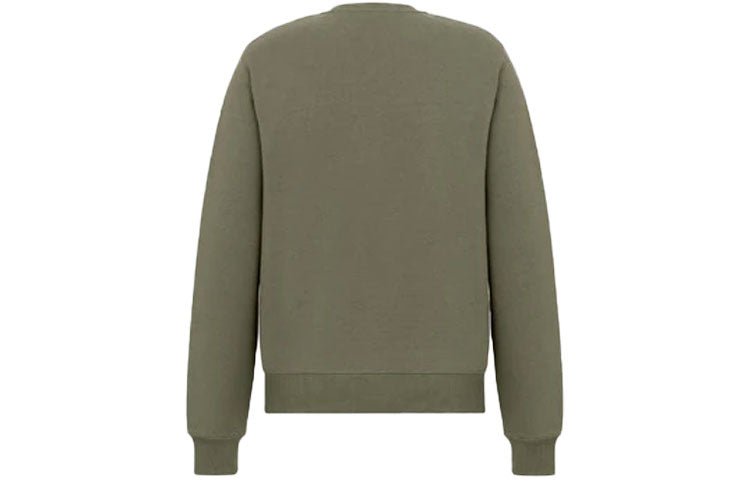 Men's DIOR SS22 Round Neck Cotton Fleece Material Pullover Olive 113J699A0531-C680
