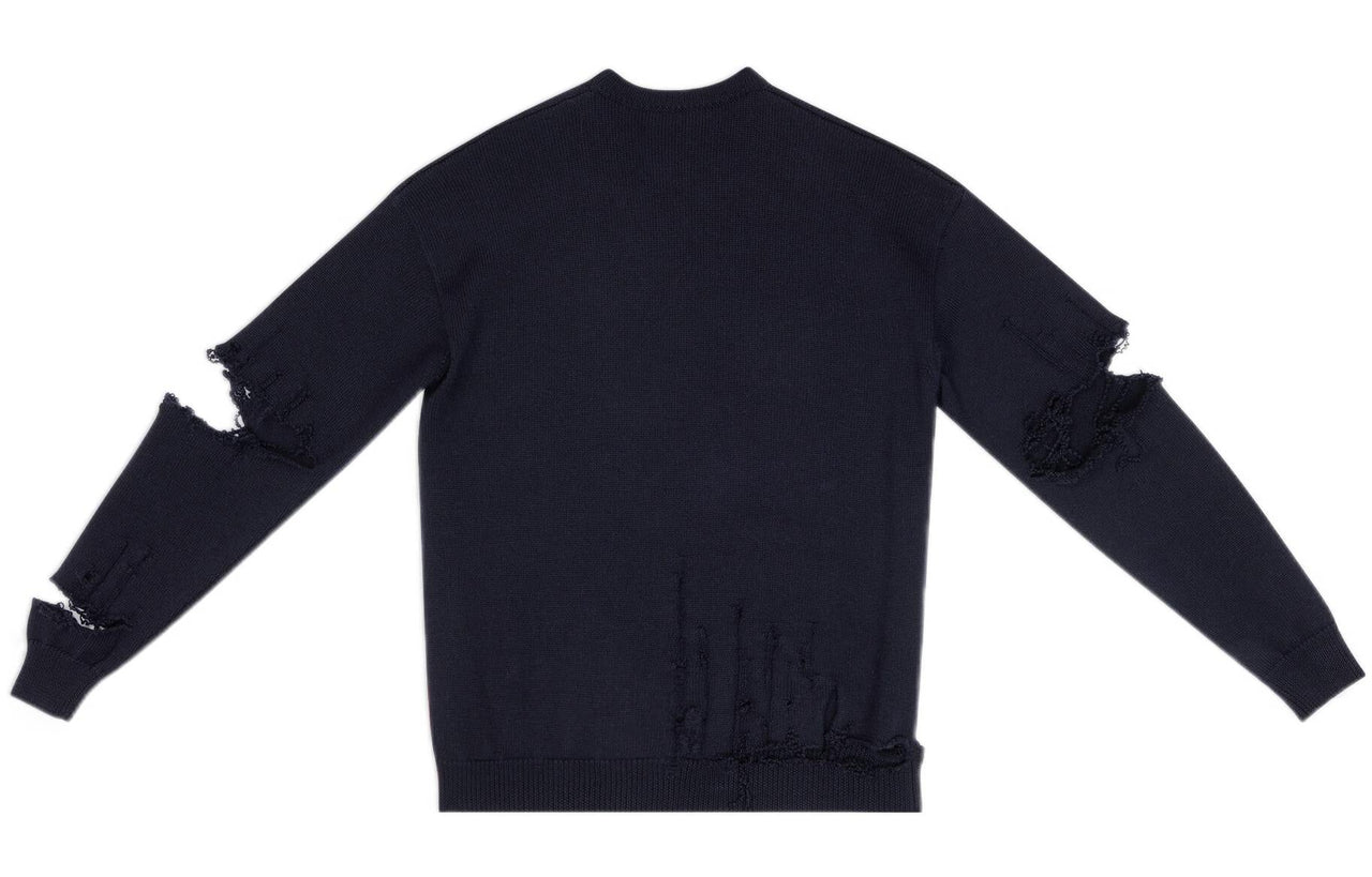 Balenciaga Destroyed V-Neck Knit Sweater 'Navy' 696091T16420414