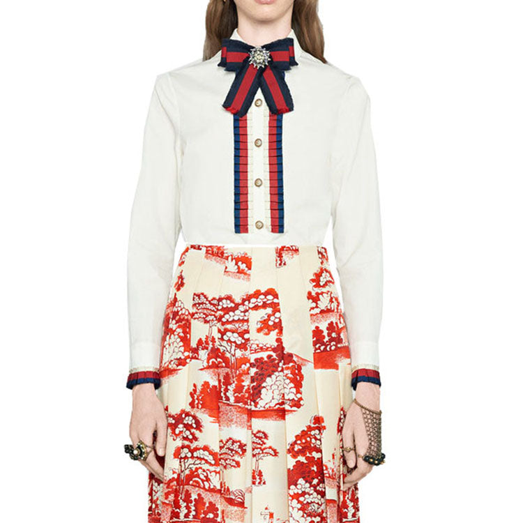 (WMNS) Gucci Cotton Bow Long Sleeve Shirt For White 451007-ZIK21-9220