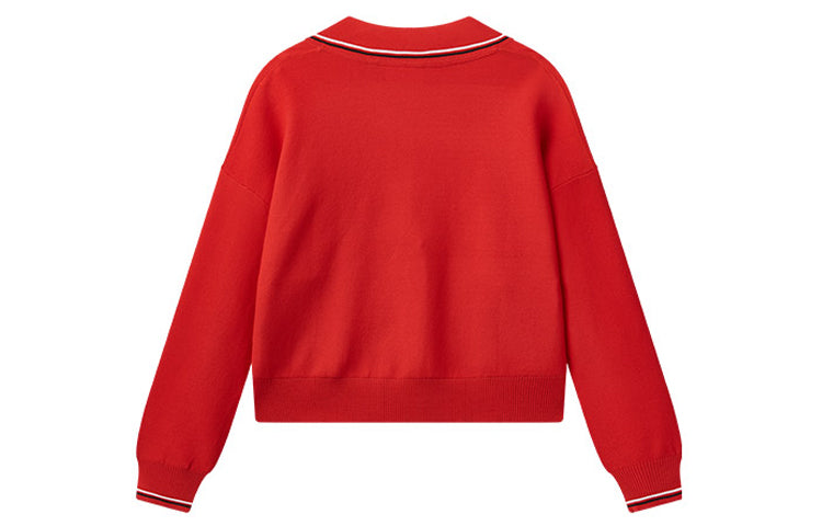 (WMNS) FILA Logo Knit Cardigan Deep Red F11W031402F-RD
