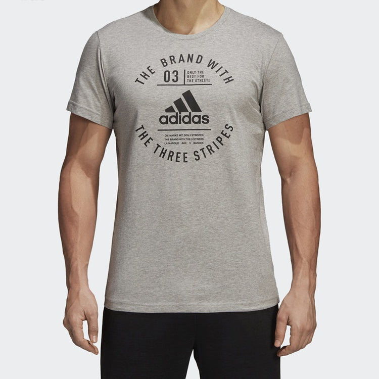 adidas Logo Printing ribbed Round Neck Short Sleeve Gray DI0286