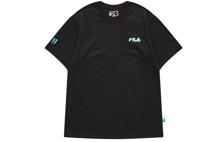 Men's FILA FUSION Baseball Sports Printing Round Neck Short Sleeve Dark Black T-Shirt T11M132105F-BK