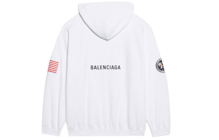 Men's Balenciaga x NASA FW21 Crossover Logo Cotton Classic hooded Loose Long Sleeves White 651799TKVD89040