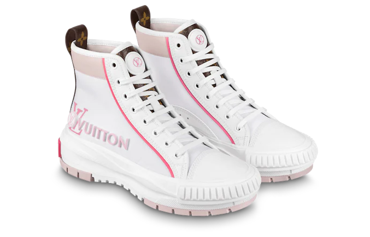 (WMNS) حذاء رياضي للكاحل من LOUIS VUITTON Squad باللون الأبيض والوردي 1AACV4