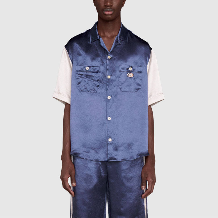 Men's Gucci SS21 Interlock Double g Short Sleeve Blue Shirt 654894-ZAGU9-4309