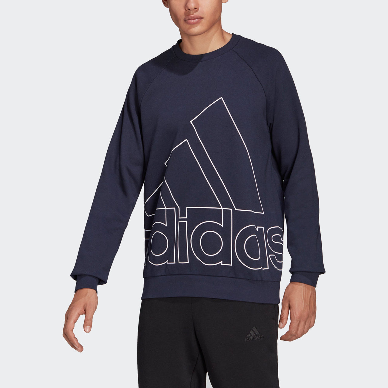 Men's adidas Big Lo Swt Ft Logo Printing Casual Sports Round Neck Navy Blue HB5086