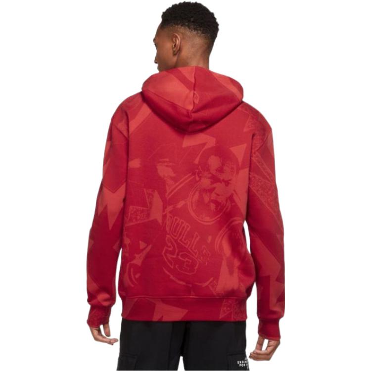 Men's Air Jordan Back Basketball Printing Kangaroo Pocket Hooded Long Sleeves Red DQ7507-612