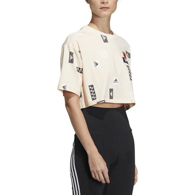 (WMNS) adidas Logo Short Sleeve Top 'Beige Black' HM5295