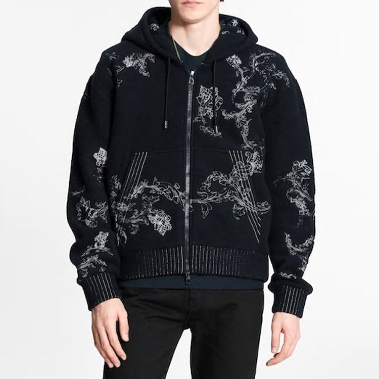 LOUIS VUITTON LV Floral Embroidered Zipper For Men Black 1A8A74