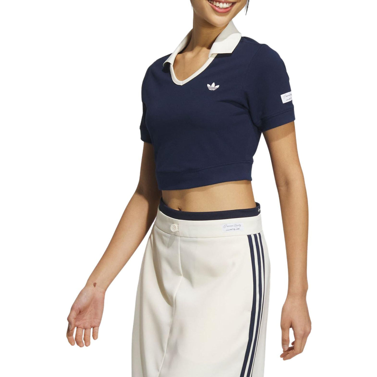 (WMNS) adidas Originals x Notitle Tennis Crop Short Sleeve Polo Shirt 'Navy' IN1083