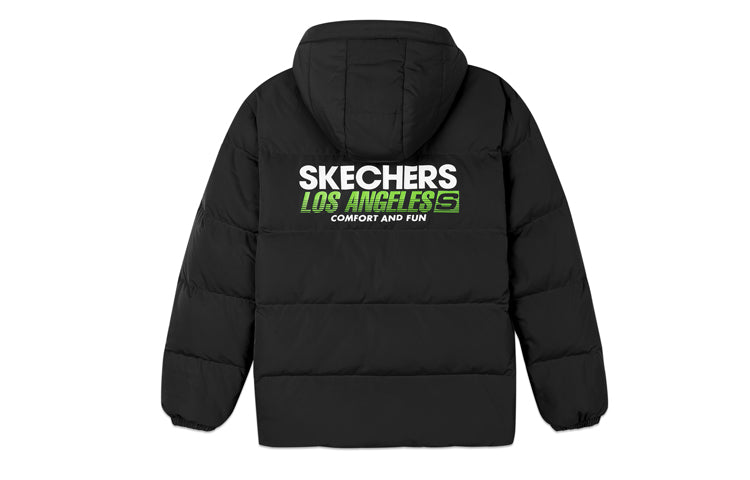 Skechers Woven Hooded Casual Sports Down Jacket 'Black White Green' L420M188