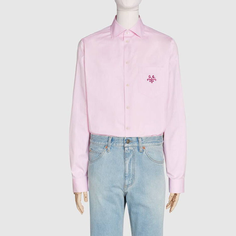 Gucci GG Embroidered Cotton Shirt For Men Pink 630270-ZAE51-5274