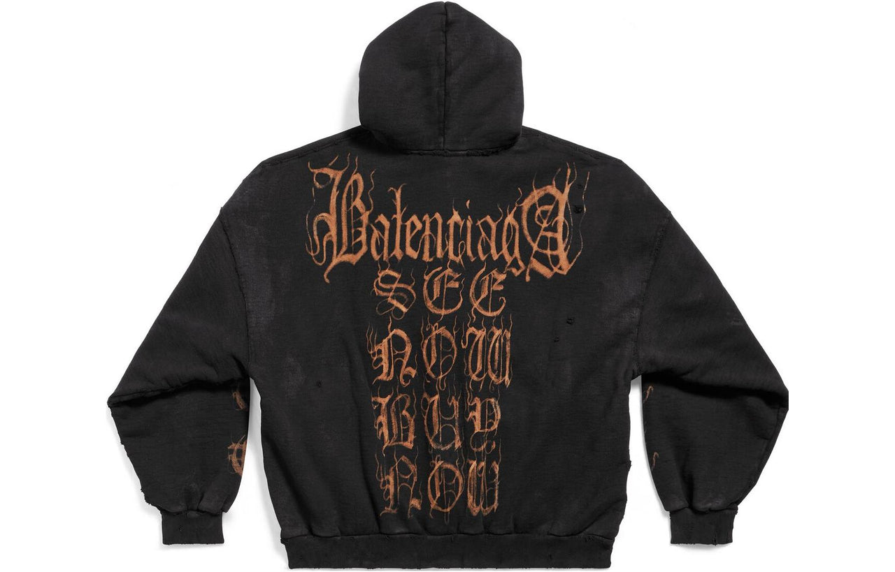 Balenciaga Heavy Metal Zip-Up Hoodie Oversized 'Black Faded' 744444TOVD91055