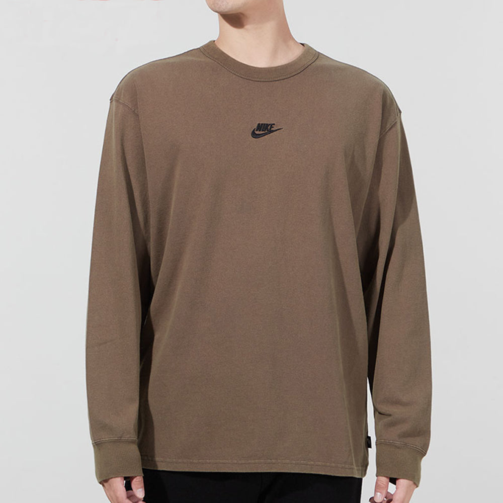 Men's Nike Solid Color Small Logo Round Neck Long Sleeves Coffee T-Shirt DJ1583-004
