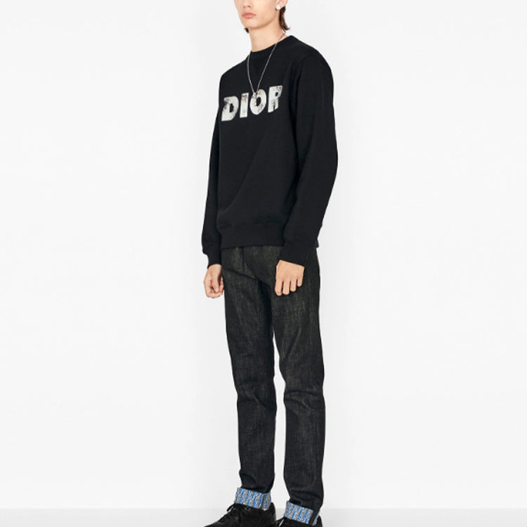 DIOR SS20 Daniel Arsham Faded 3D Logo Print Crewneck Sweatshirt For Men Black 023J604A0531-C988