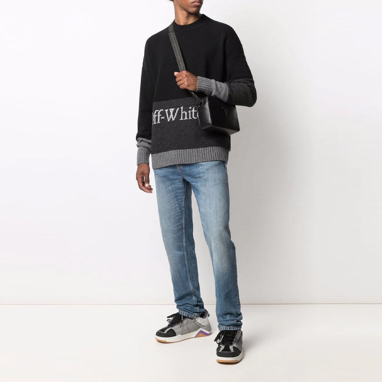 Off-White FW21 Logo Pattern Pullover Long Sleeves Black OMHE048F21KNI0011001