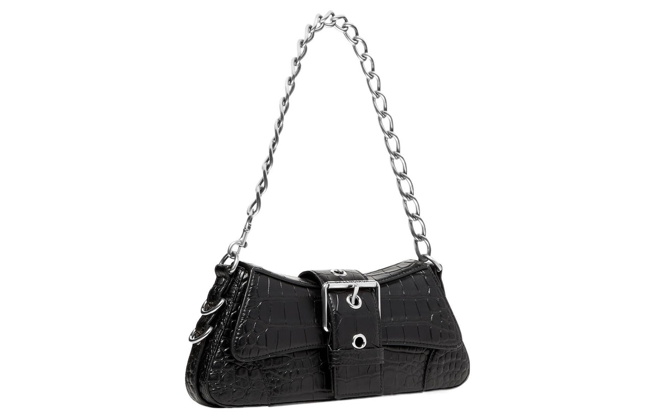 (WMNS) Balenciaga Lindsay Small Crocodile Embossed Shoulder Bag 'Black' 701141210C91000