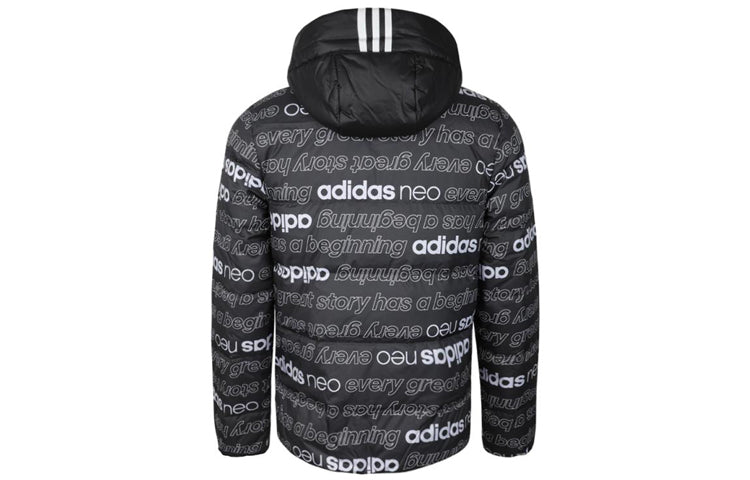 adidas neo Alphabet Full Print hooded down Jacket Black EI4372