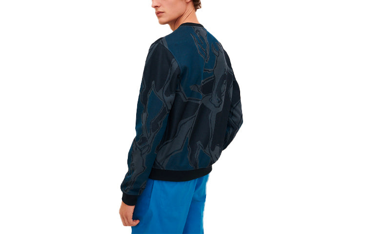 Men's HERMES SS21 Pattern Printing Round Neck Long Sleeves Navy Blue H157780HA01