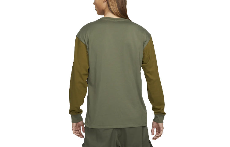 Men's Nike Round Neck Pullover Colorblock Long Sleeves Green T-Shirt DO9682-222