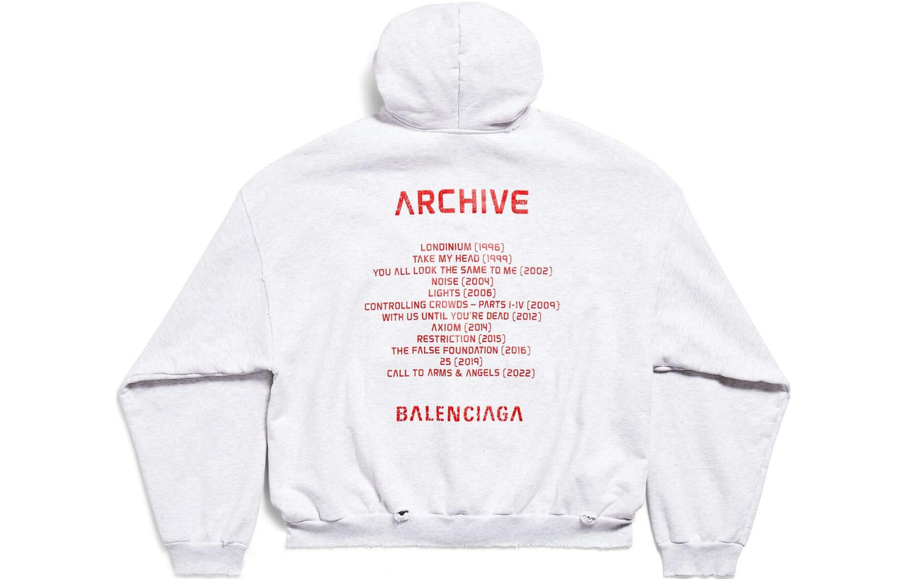 Balenciaga Music Archive Series Connected Zip Up Medium Fit Hoodie 'Light Grey Red' 744457TQVA61561