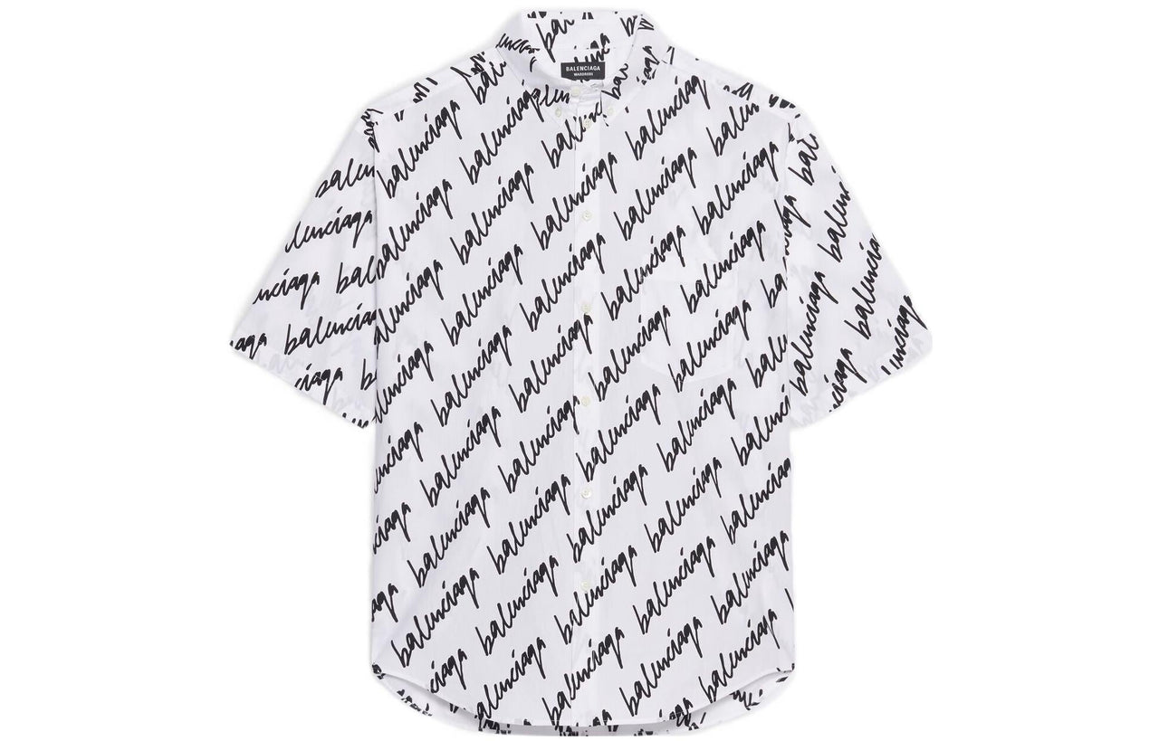 Balenciaga Allover Scribble Short Sleeve Shirt 'White Black' 681702TLLJ49040
