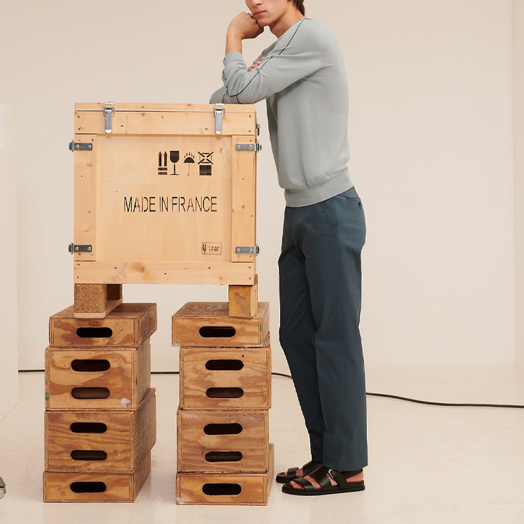 Men's HERMES SS21 Cashmere Blend Long Sleeves Round Neck Rock Gray H157050HA2P