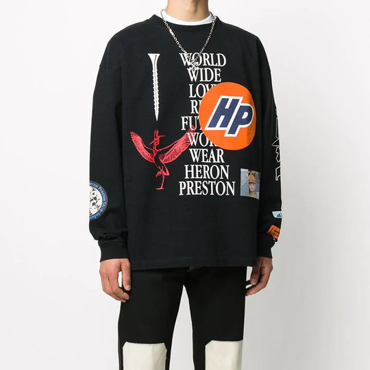 Men's HERON PRESTON Logo Pattern Printing Long Sleeves Pullover Black HMAB015F20JER0021001