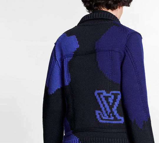 LOUIS VUITTON LV Fleece Inlaid Button Jacket For Men Black Blue 1A7XBC