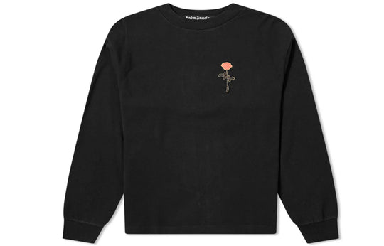Men's PALM ANGELS Back Rose Printing Long Sleeves Black PMAB002E20JER0021025