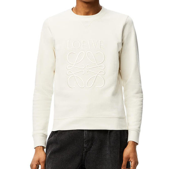 Men's LOEWE Anagram Logo Embroidered Cotton Pullover Creamy White H526341XA1-2370