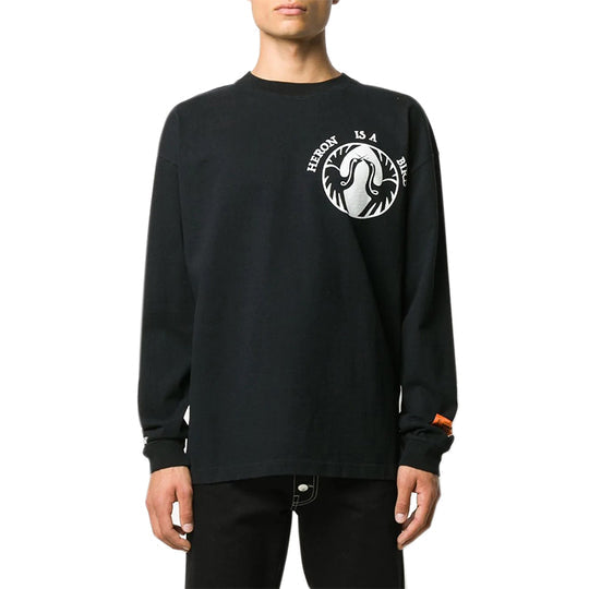 Men's HERON PRESTON Heron Is A Bird Printing Pullover Long Sleeves T-shirt Black HMAB015F20JER0041001