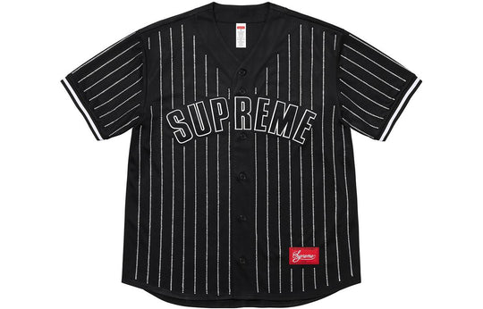 Supreme SS22 Week 16 Baseball Jersey 'Rhinestone Stripe Black' SUP-SS22-920