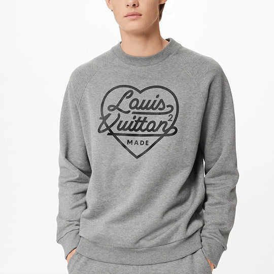 Men's LOUIS VUITTON FW21 Alphabet Pattern Printing Round Neck Pullover Sleeve Gray 1A9GLY