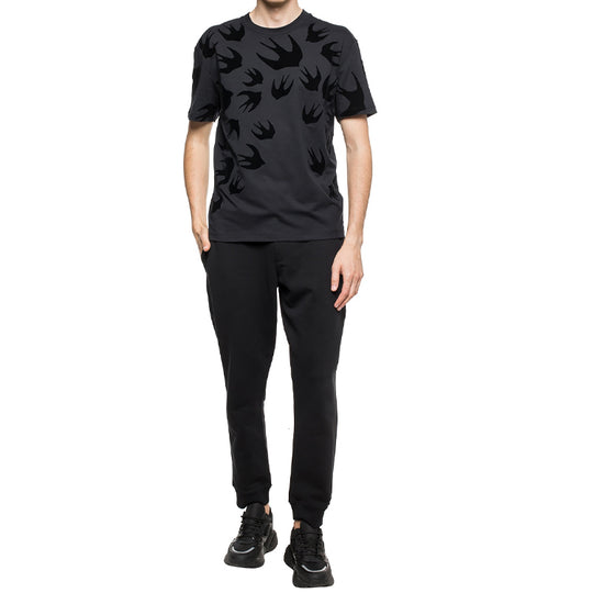 Alexander McQueen Swallow Printing Cotton Short Sleeve 'Pure Black' 291571-RLT73-1000