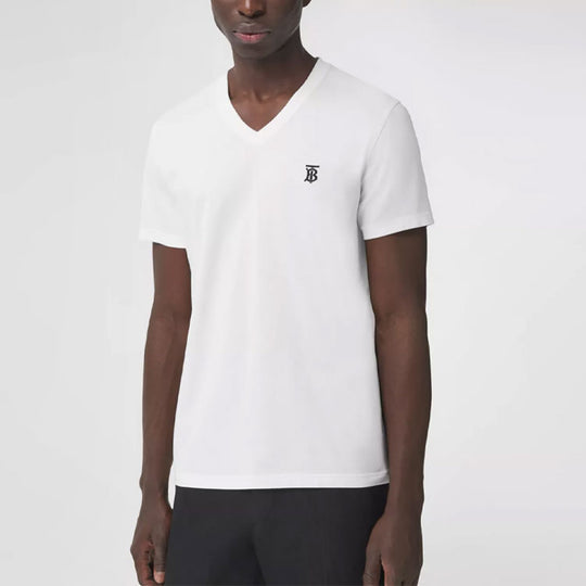 Burberry Embroidered TB Small Label V neck Short Sleeve Unisex White 8017258-A1464