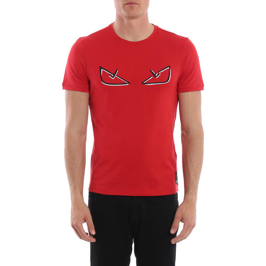 Men's FENDI SS21 Small Monster Eye Pattern Round Neck Short Sleeve Red FY0894A6ZGF0BVE