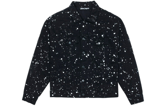 Men's Yellow PALM ANGELS Splash Ink Pink Embroidered Denim Jacket Black PMYE006E20DEN0011055