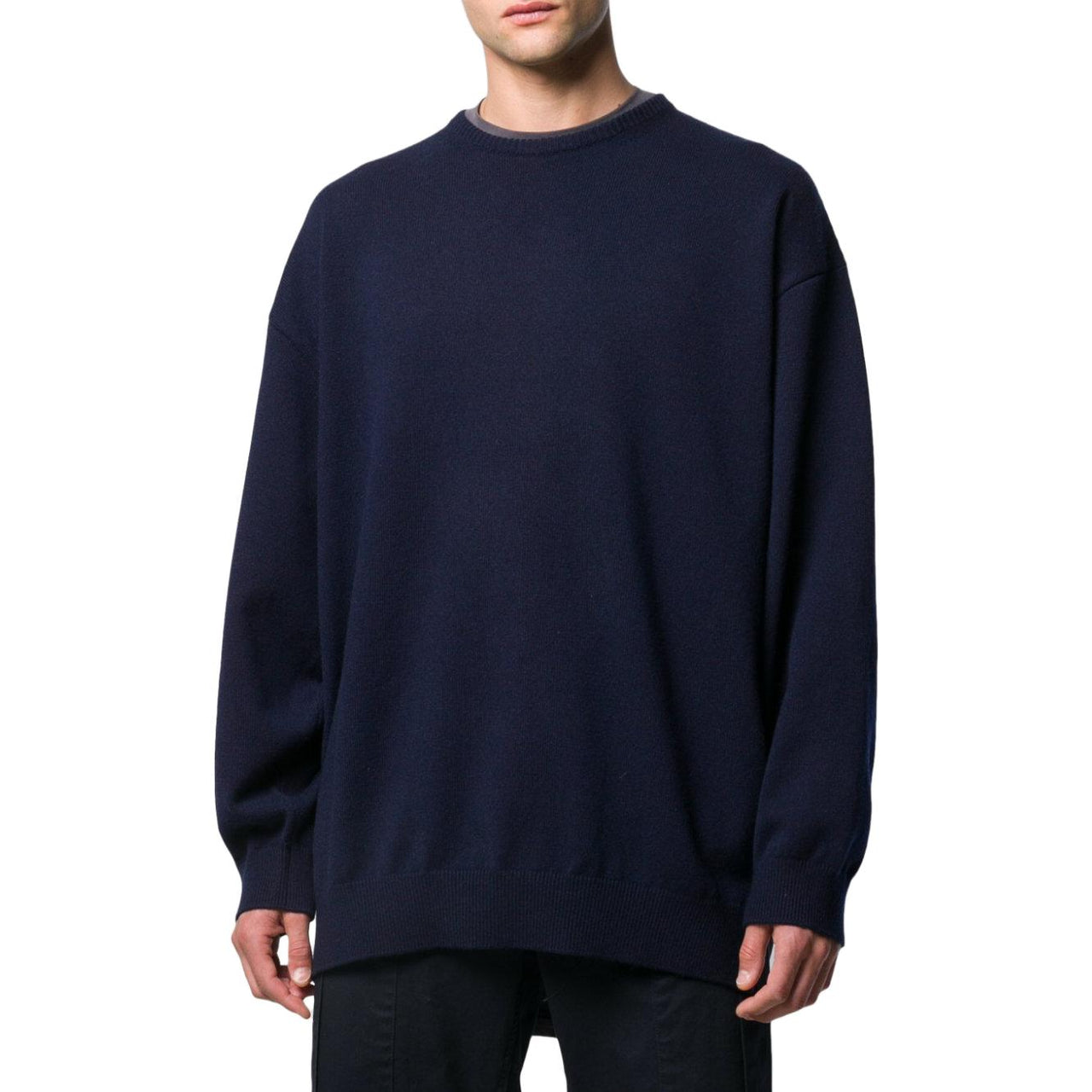 Balenciaga Back Logo Crew Neck Knit Cashmere Knit Sweatshirt 'Navy' 583111T40924140