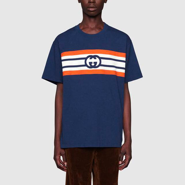 Gucci Interlocking G Stripe Print T-shirt 'Blue' 616036-XJDAG-4684