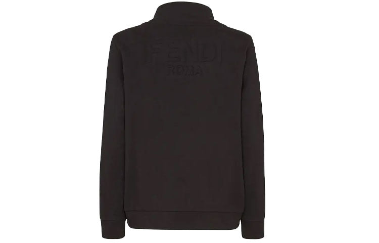 Men's FENDI FW21 Back Logo Pattern Long Sleeves Zipper Black FY1071A6P7F0QA1