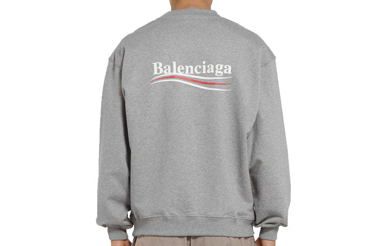 Men's Balenciaga Micro Mark Alphabet Pattern Round Neck Pullover Gray 556147TBV141300