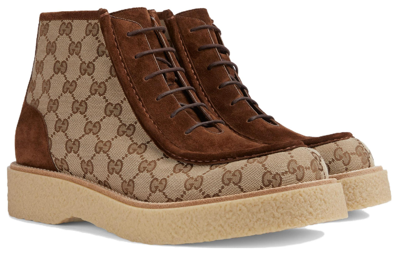 Gucci GG Canvas Suede Lace-up ankle boot 'Brown' 762197-FACJX-9742