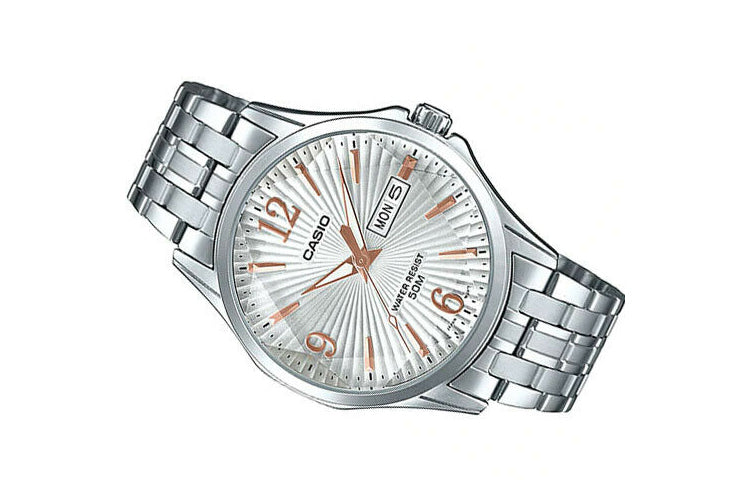 CASIO Waterproof Stainless Steel Strap Mens White Analog MTP-E120DY-7A2021