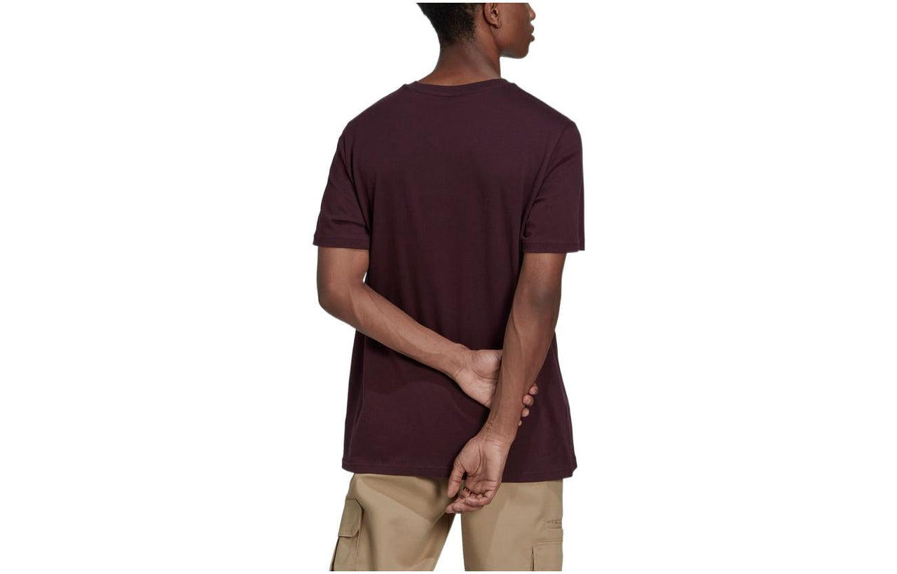 Men's adidas Character Printing Brand Logo Solid Color Round Neck Short Sleeve Dark Sauce Purple T-Shirt HG1975