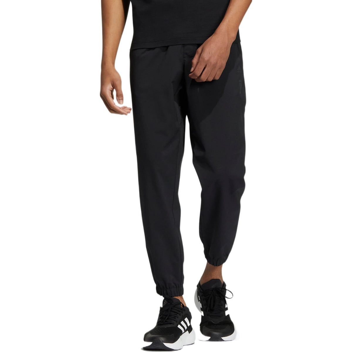 Men's adidas Solid Color Brand Logo Elastic Waistband Bundle Feet Sports Pants/Trousers/Joggers Black HM2941