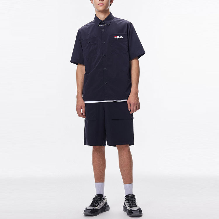 FILA Pocket Printing Logo Loose Casual Short Sleeve Shirt Blue F11M138449F-NV