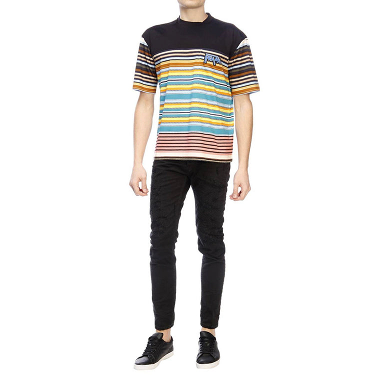 Men's PRADA Pocket Logo Stripe Short Sleeve Black UJN553-1S6N-F0U69